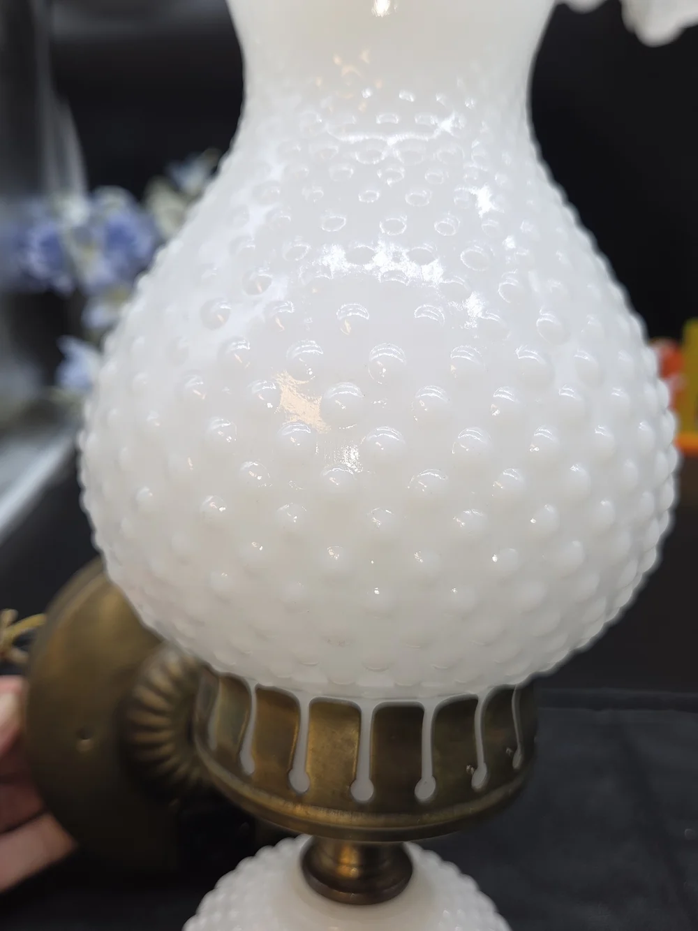 Mid Century Wall Sconce Lamp Milk Glass Hob Nail Shade